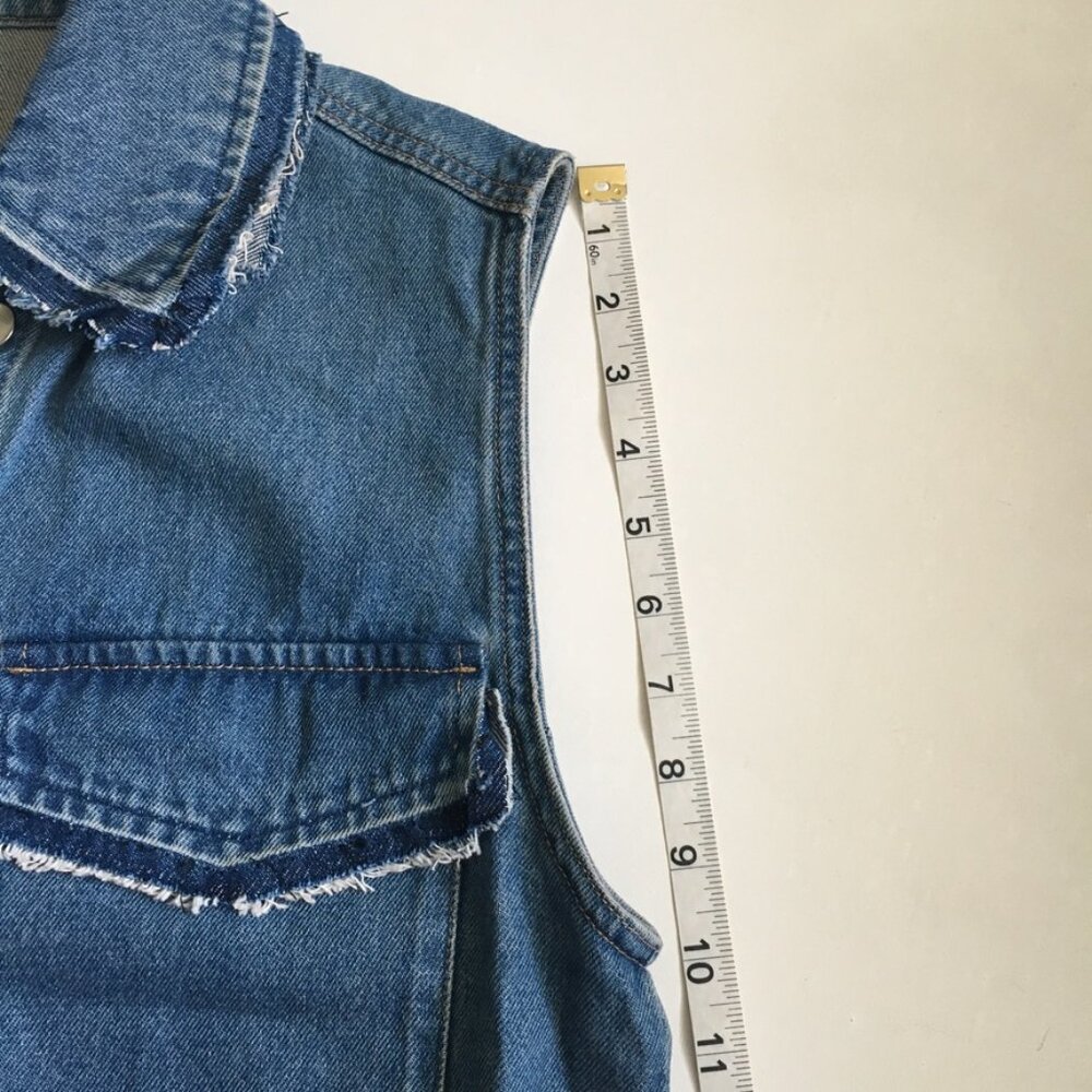 H&M DIY Distressed Denim Vest Womens XS Blue Jean Vest - Picture 10 of 11